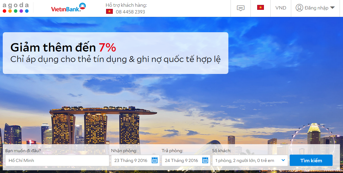 Agoda khuyến mãi khi đặt phòng khách sạn bằng thẻ tín dụng