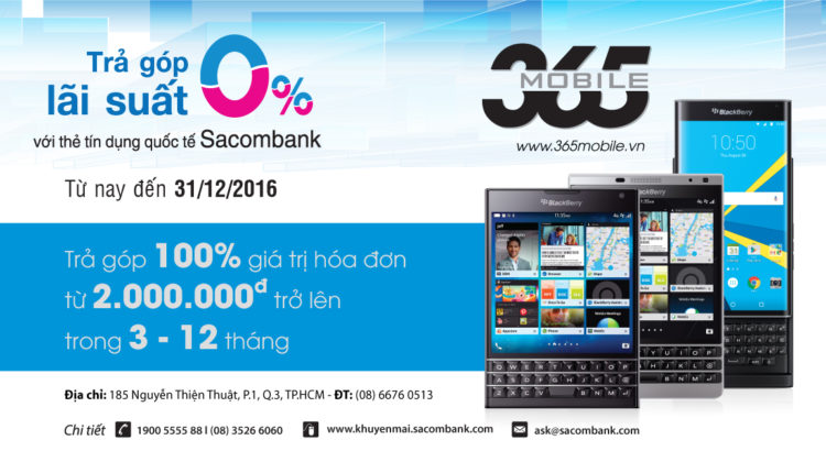 Mua điện thoại trả góp 0% với thẻ tín dụng quốc tế Sacombank tại 365 Mobile (9356)