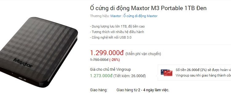 Ổ cứng di động Maxtor M3 Portable – giảm giá 26% (5839)