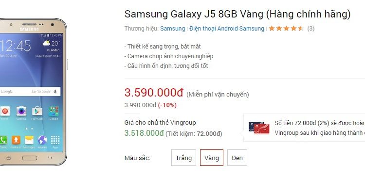 Samsung Galaxy J5 giá tốt – giảm đến 22% (8031)