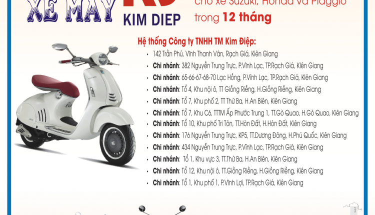 Mua xe máy trả góp lãi suất 0% tại Kiên Giang – Kim Điệp – Kim Tiên (2177)